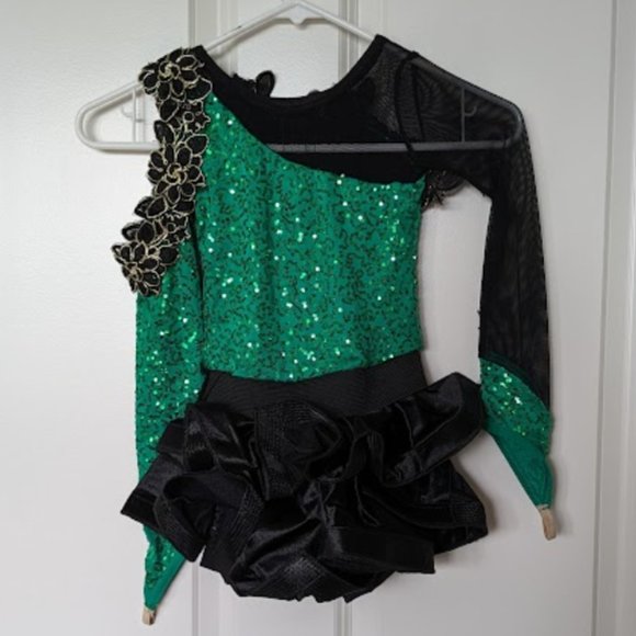 Weissman jazz costume green and black sequin size SC/S/small with hairclip - Picture 2 of 6